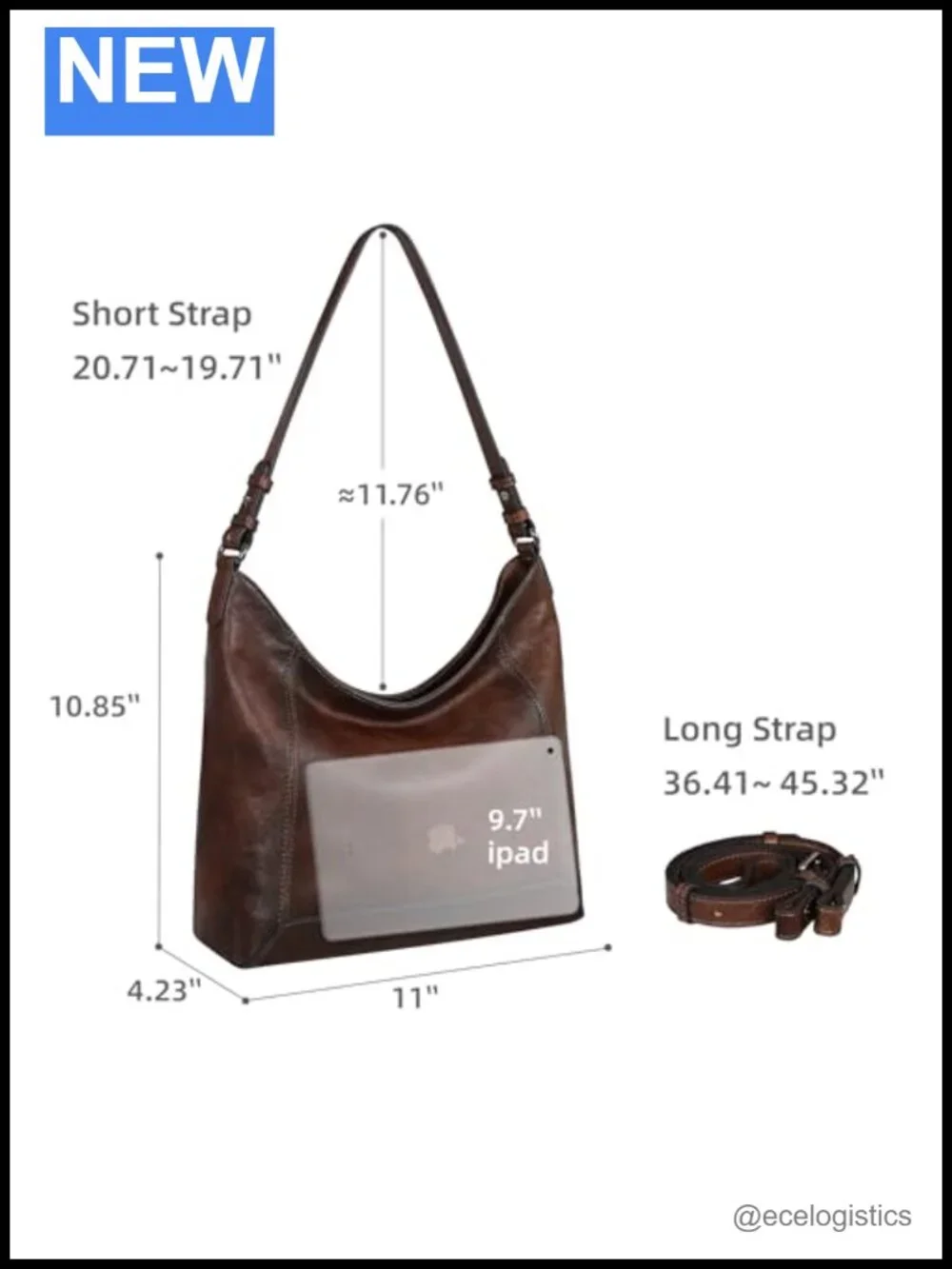 Genuine Leather Crossbody Hobo Bag Adjustable Straps Purse